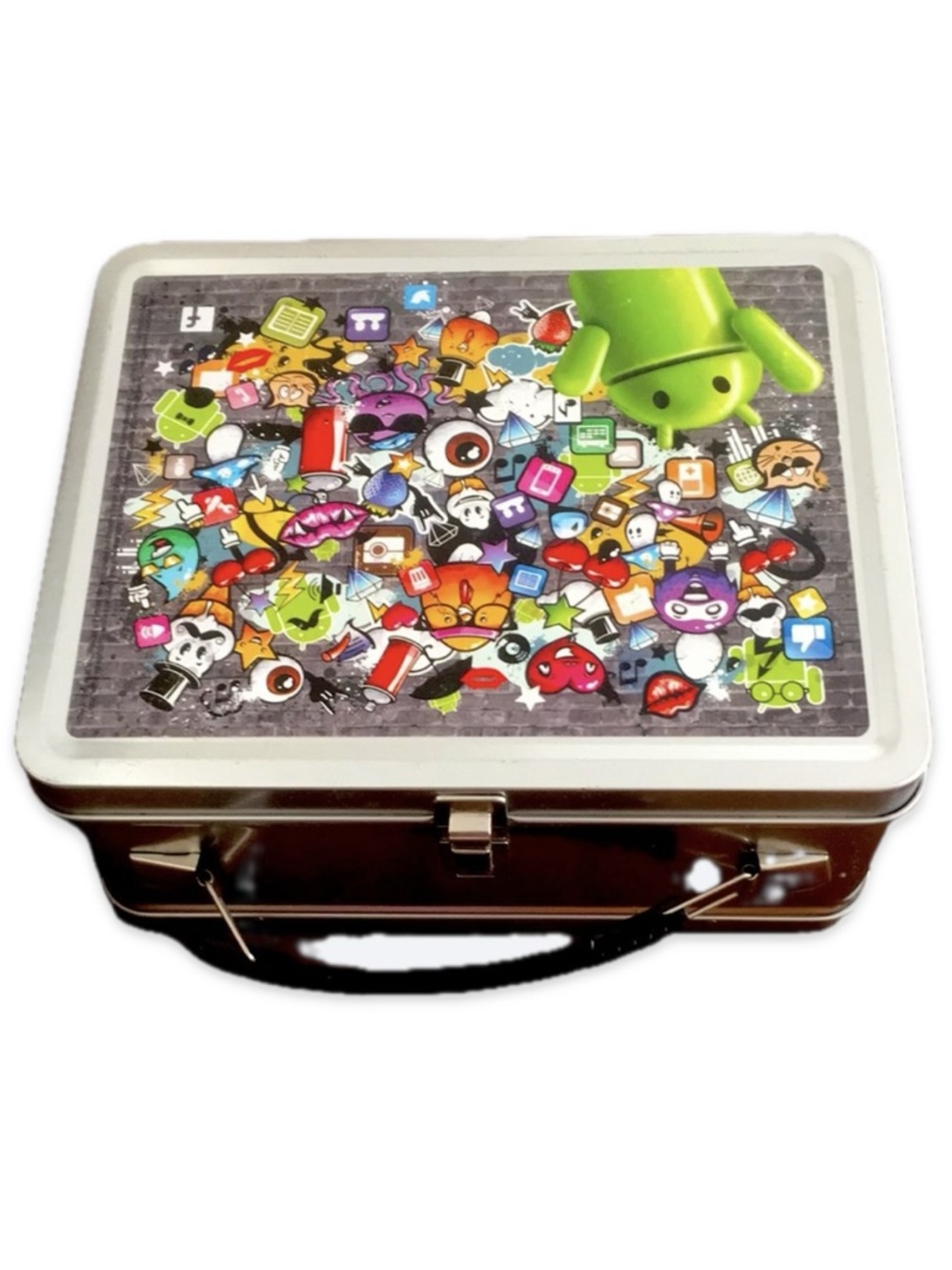 Android Robot Green Metal Lunch Box Burning Lotus Designs Tech Collector Tin